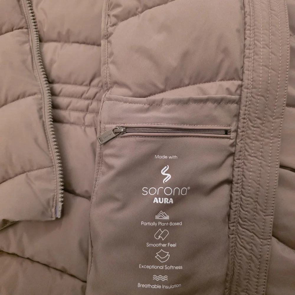 Calvin Klein Women's Tan Puffer Jacket with Faux Fur Hood - Picture 4 of 5
